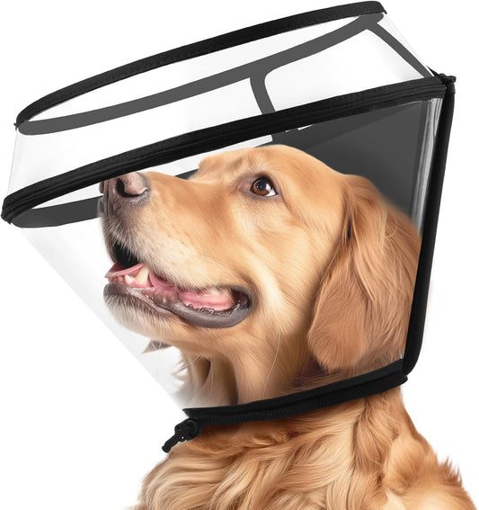 Dog Cone Collar for After Surgery,Transparent Dog Cones Alternative for Small Large Medium Size Dogs,Adjustable Depth Pe