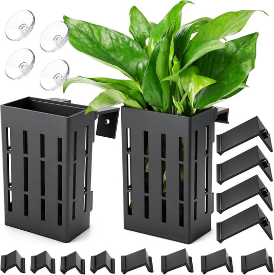 Borlech Upgraded Large Aquarium Plant Holder with Hooks and Suction Cups for Fish Tank Aquaponic Plant Cultivation and A
