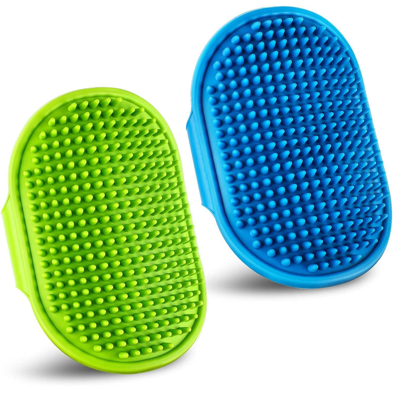 Kwispel Dog Grooming Brush, Pet Shampoo Bath Brush Dog Grooming Shedding Brush Soothing Massage Rubber Comb with Adjustable Ring Handle for Long Short Haired Dogs and Cats 2pcs
