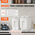 VEVOR Ingredient Storage Bin, 2 x 15L Dispenser Bin with 2 Measuring Cups, Attachable Casters and Airtight Lid, 2 Pcs/Se