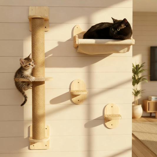 Pet Savvy 4-in-1 Window & Wall Mount Cat Wall Shelves – Hammock, Steps & Scratching Post with Landing | Space-Saving Pet Furniture for Glass & Drywall | Modern Cat Window Perch | Fits up to 40 lbs
