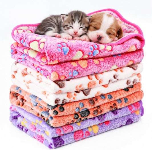 Tatuo 4 Pack Fleece Dog Blankets for Puppy Cats Multi-Size Sleep Mat for Pet Guinea Pig Soft Washable Warm Crate Bed Puppy Teething Toys Print Pattern Blanket Indoor(Mixed Color,24 x 16 Inch,Paw)