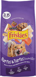 Friskies Purina Surfin and Turfin Favorites Dry Cat Food, (4) 3.15 lb Bag