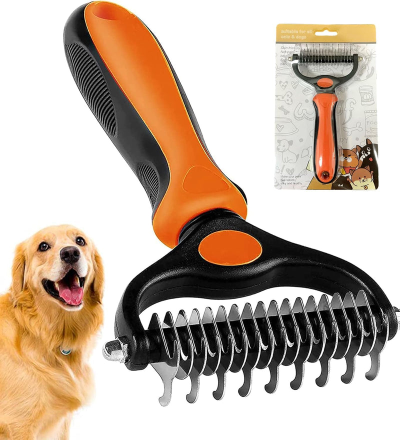 Undercoat Rake for Dogs, 2 in 1 Dematting Comb & Deshedding Tool for Long Hair Pets, Pet Hair Grooming Brush, Clear Mats
