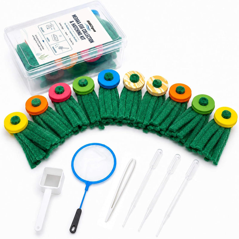 Medaka Spawning Mop Kit, 10 Floating Egg Collectors with Hatch Box