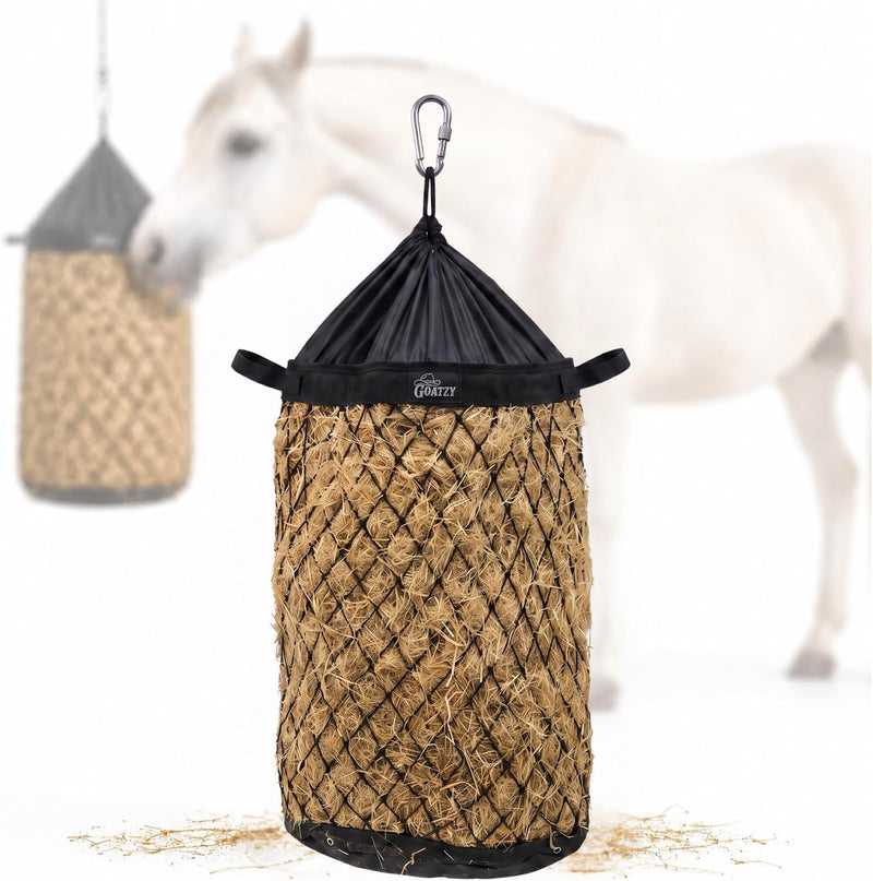 Slow Feed Hay Bag for Horses, Heavy Duty Hay Net for Horses Goats Sheep Donkey, Rigid Quick Fill Collar, 1.9 in Mesh, Wa