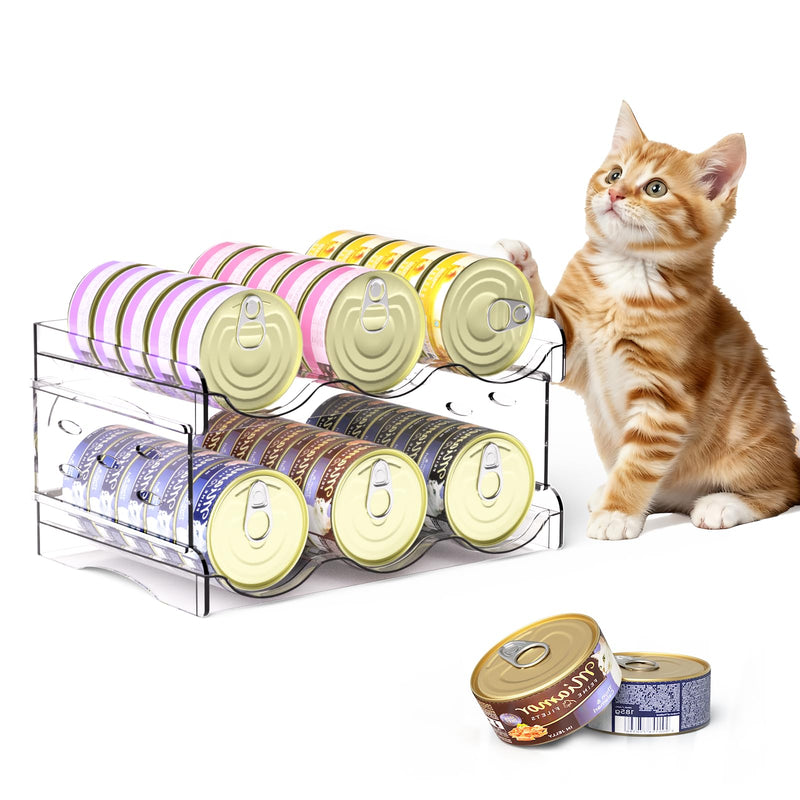 Flenpptly Cat Food Can Organizer, 2-Tier Cat Food Organizer, Transparent Can Organizer for Pantry, Canned Food Organizer Holds 30 (3oz) Cans, Pantry Can Organizer (2-Tier)