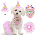 SCENEREAL Dog Birthday Bandana with Hat and Dress Girl Set, Puppy Birthday Party Supplies, Cute Pink Tutu Skirt Outfit for Small Medium Large Dogs