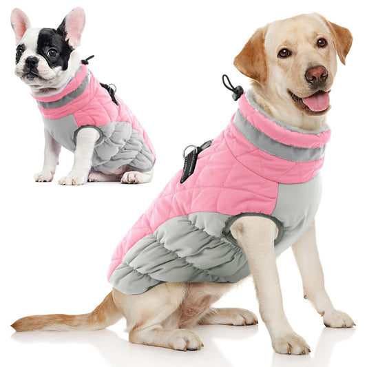 AOFITEE Dog Coat, Warm Dog Winter Coat, Reflective Cold Weather Dogs Puffer Jacket with Harness Built in, Waterproof Pet Fleece Vest Snowsuit for Small Medium Large Dogs, Pink L