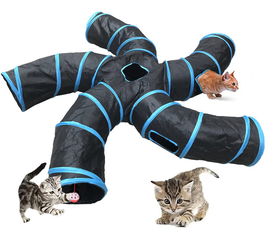 Cat Tunnel,5 Way Large Collapsible Tunnels Tube Upgrade with 6 Peek Hole,S-Shaped Maze House Play Toy Interactive Cat Toy for Cat Kitten Kitty Rabbit