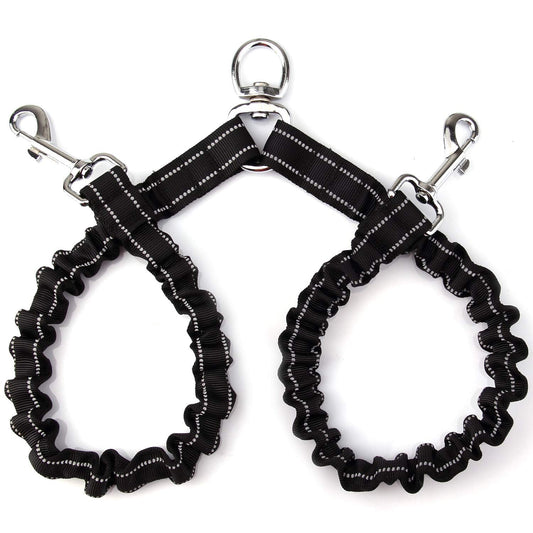 Double Dog Leash for Two Dogs - No Tangle, Comfortable Shock Absorbing Reflective Bungee Leash