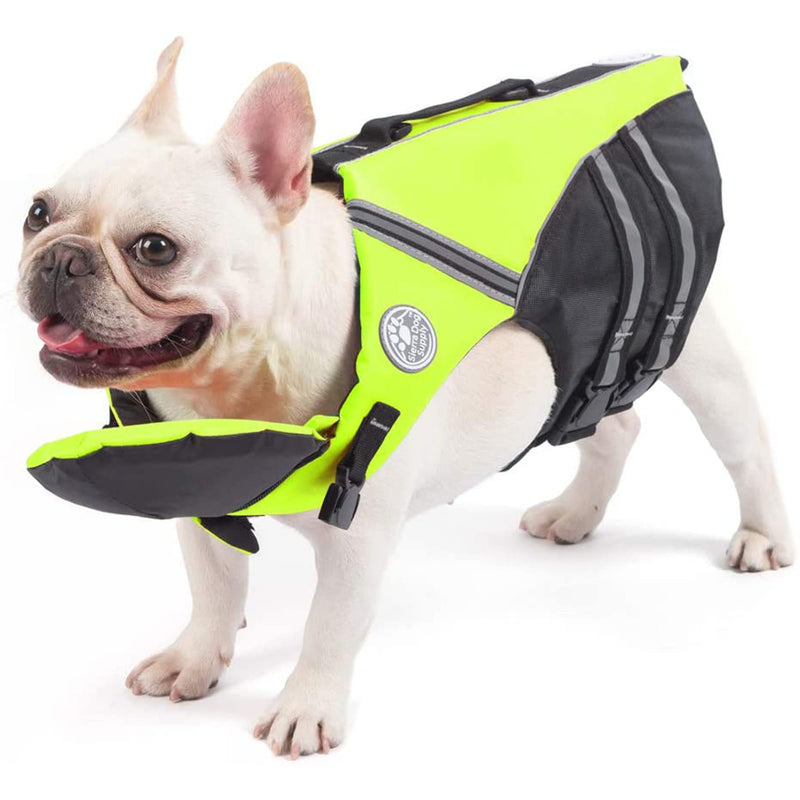 Petglad French Bulldog Life Jacket, Life Vest with Chin Float Rescue Handle for Corgi Pug, Adjustable High Visibility Flotation Swim Vest for Swimming Boating (Green)