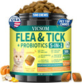 Flea and Tick Prevention for Cats, 500 Crunchy & Krill Chews with Probiotics for Cats, Cat Flea Chews with Gut & Digestive Support, Skin & Coat Support for All Breeds & Ages, Chicken Flavor