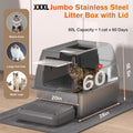 XXXL Stainless Steel Litter Box with Lid, Extra Large 28" Lx20 Dx18.1 H Litter Box for Big Cats, Enclosed Jumbo Metal Li