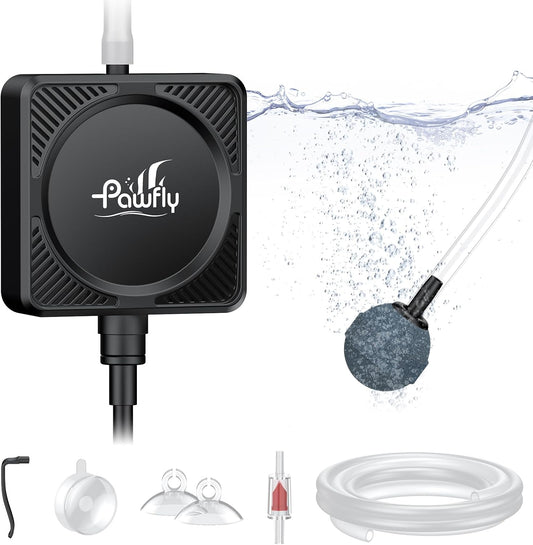 Pawfly Nano Silent Aquarium Air Pump, Mini Bubbler with Accessories, 1.3 W Portable Oxygen Aerator for 1-15 Gallon Fish 