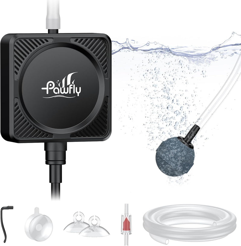 Pawfly Nano Silent Aquarium Air Pump, Mini Bubbler with Accessories, 1.3 W Portable Oxygen Aerator for 1-15 Gallon Fish 