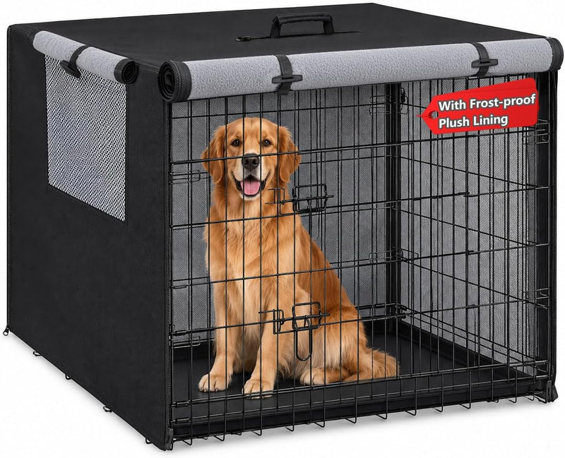 Insulated Dog Crate Cover with Frost-Proof Plush Lining for 36Inch Dog Cage