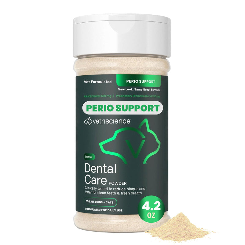 VetriScience Dental Care Powder for Dogs & Cats – Helps Reduce Plaque & Tartar Buildup, Clean Teeth & Fresher Breath, Clinically Tested, Vet-Formulated Oral Supplement, 4.2 oz
