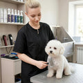 Pumtus Waterproof Pet Grooming Workwear, Short Sleeves Dog Groomer Smock, Anti Static Baber Uniform with Full Zipper & P