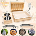 3 in 1 Rabbit Hay Feeder with Litter Box and 2 Bowls, Solid Wood Bunny Feeder Station with Adjustable Metal Hay Rack, Wa