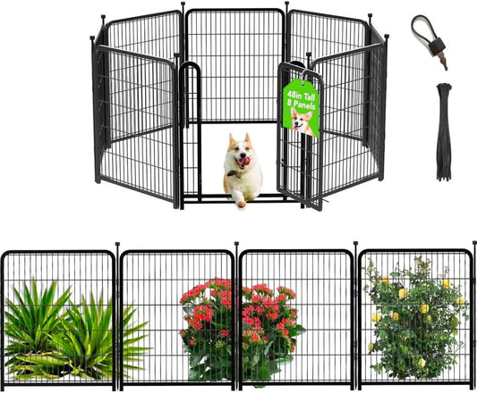 Getlay Dog Playpen 48 inch(H) 8 Panels Total 17.7 Ft(L) Dog Fence Outdoor for Yard. Wide Door Low Threshold，Metal Dog Pe