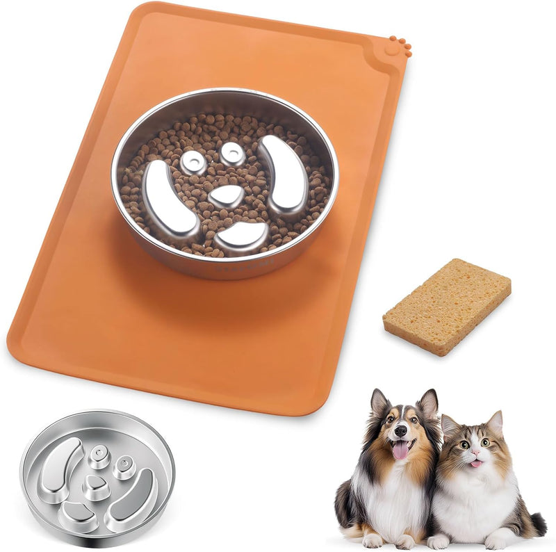 Stainless Steel Slow Feeder Dog Bowls – Non-Slip Metal Dog Bowl for Large & Medium Breeds, Puppy Puzzle Feeder – 2 Cup C