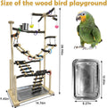 kathson Large Bird Playground - Natural Wood Perch Gym 4 Layers Parrot Playstand Activity Center with Perches Ladder Chew Toys Removable Tray and 2 Stainless Steel Cups for Small and Middle Birds