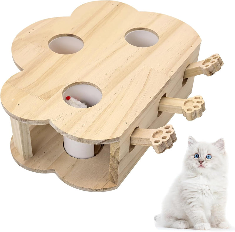 kathson Whack A Mole Cat Toy, Wooden Enrichment for Indoor Cat, Interactive Kitten Puzzle Toy for All Ages Cats Intellig