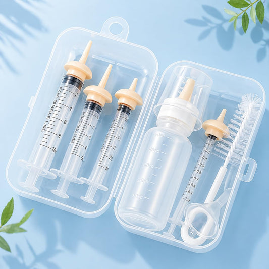Pet Feeding Kit for Newborn Kittens & Puppies, Kitten Feeding Bottle with Soft Silicone Nipples, Nursing Syringes for Small Animals, Kitten Milk Feeder Set for Rabbit, Hamster