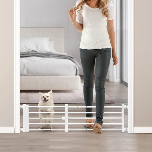 Malier Dog Gate with a Small Door, Extra Wide All Metal Short Dog Gate Pet Gate for Stairs, 10'' Tall Pressure Mount Eas