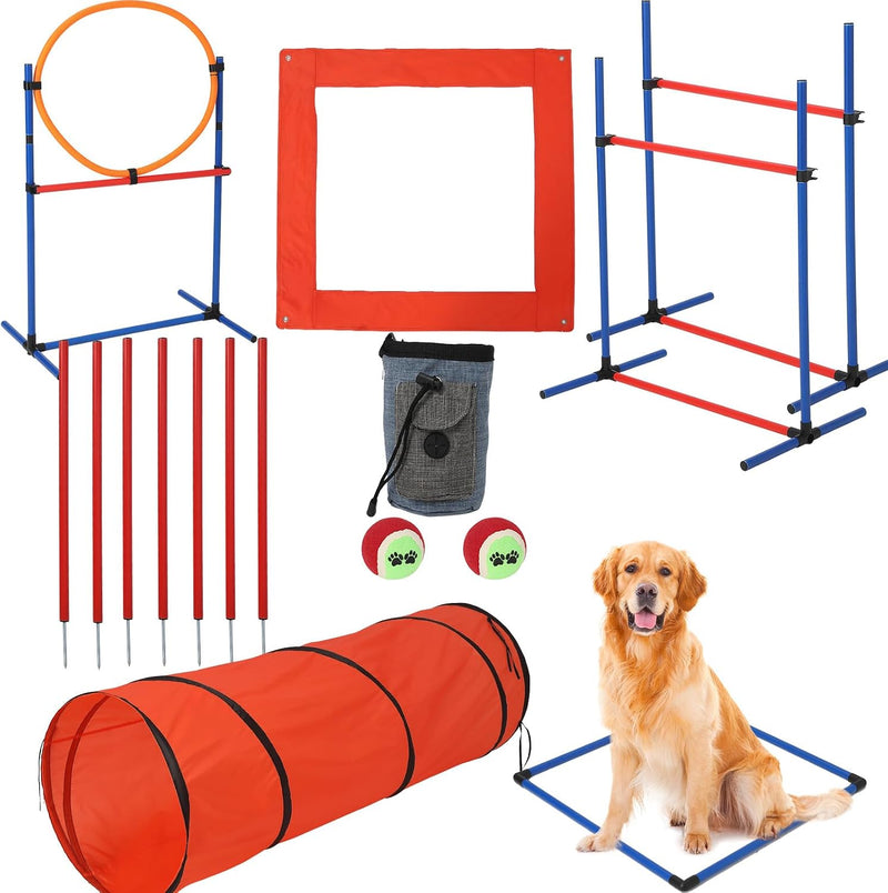 CuisinSmart Dog Agile Course Backyard Set, Dog Obstacle Course Backyard with 2-Set Agility Hurdle,Jump Ring, Tunnel, Pau