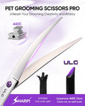 ULG 30° Curved Dog Grooming Scissors 440C Stainless Steel, 7.5" Professional Pet Grooming Shears with Reversible Butterfly Handles, Dog Scissors for Grooming Face, Eyes, Paws & Body