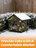 Elevated Insulated Outdoor Cat House Weatherproof - 20"x19"x17" Waterproof PVC Top & Aluminum Film Liner Camouflage Fera
