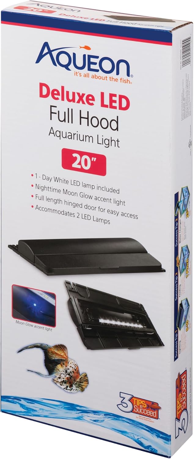 Aqueon LED Deluxe Fish Tank Aquarium Full Hood, Black, 20 Inch