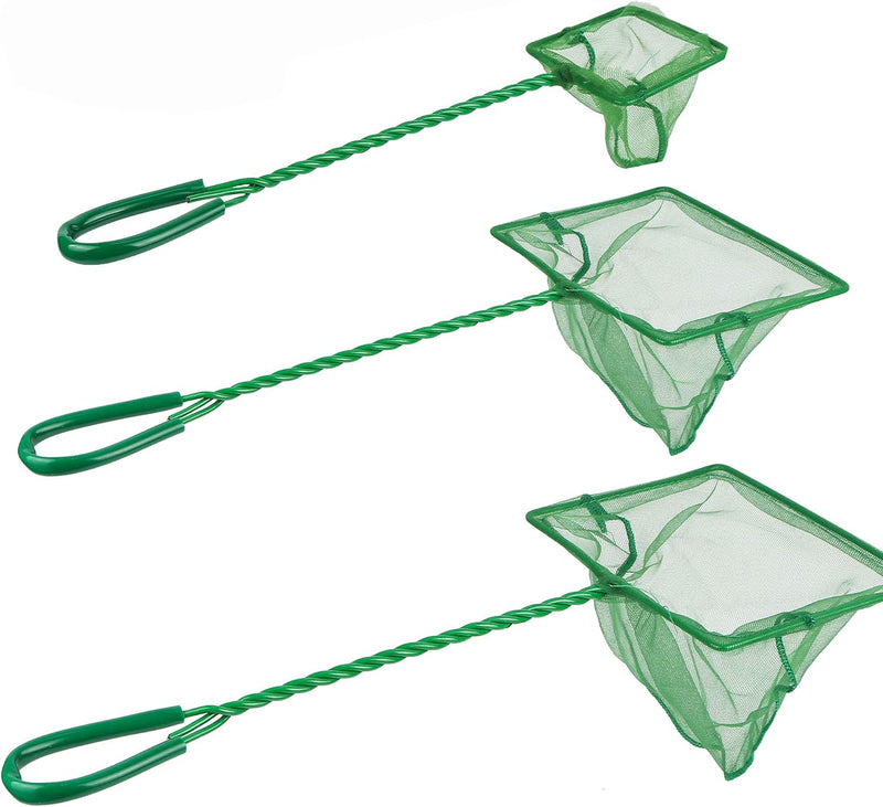 3PCS Aquarium Fish Net Fine Mesh Net Quick Catch Nets Nylon Fishing Nets with Long Plastic Handle for Fish Tank, Green, 