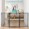 No Pawblems Free Standing Dog Gate with Door, 36'' Tall Foldable Dog Fence for Indoor & Outdoor, Up to 78 Inch Extra Wide Puppy Gate for Stairs, Hallways, Doorways, Deck, Yard (Black, 3 Panels)