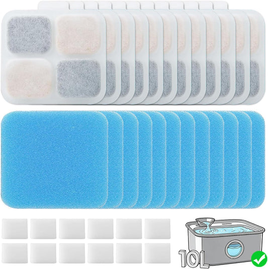 16 Set Replacement Filters for Oneisall PW07SAU 10L/2.64Gal Stainless Steel Dog Water Fountain, Includes 16 Filters & 16Pre-Filters & 16 Pump Sponges