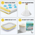 60 Pack 37"x18"Cat litter box liners – No-Tear, Easy-Pull 3MIL Leakproof Jumbo Litter Box Liners, Heavy Duty Drawstring, Boxed Packaging, Odor Control Kitty Litter Bags with Adjustable Elastic Band