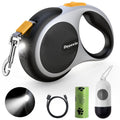 Retractable Dog Leash with LED Flashlight, Douexio Upgrade 3 in 1 Dog Leash Retractable for Small Medium Dogs Up to 66 lbs, 16ft, Anti-Slip Handle (Black-White)