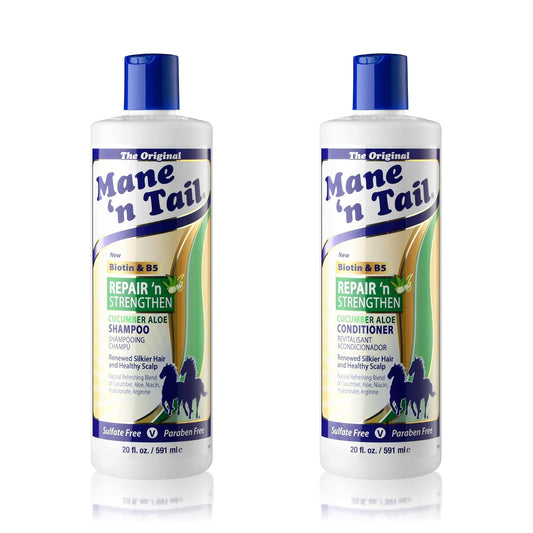 Mane 'n Tail Repair 'n Strengthen Shampoo & Conditioner (20 Oz Each) – Cucumber & Aloe, Sulfate & Paraben Free, Vegan, w