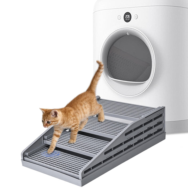 TAILRYTH Adjustable Litter Box Step, Elevated Cat Ramp/Stairs with Filter Function, Anti-Tracking, Easy to Clean, Fits Automatic Litter Boxes, for Small & Elderly Cats, Non-Slip(Grey)