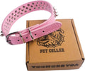 TEEMERRYCA Adjustable Leather Spiked Studded Dog Collars with a Squeak Ball Gift for Small Medium Large Pets Like Cats/Pit Bull/Bulldog/Pugs/Husky, Pink, L(15"-18.5")