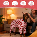 Dog Pajamas for Large Dogs, Soft Stretchy Lightweight Dog Onesie with Red Heart Print, Full Body Dog PJs for Anti-Sheddi