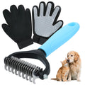 ZQJKLE Cat & Dog Grooming Gloves for Shedding Brushes 1 Pair and Pet Grooming Rake 1PC, Double Sided Dematting, Deshedding Brush & Massage, Safe for Dogs & Cats
