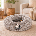 LUCKITTY Warm Fluffy Plush Cat Tunnel Bed Under Christmas Tree Big Tube Playground Toys 3 FT Diameter Longer Crinkle Collapsible 3 Way, for Indoor Cat Kitty Kitten Puppy Rabbit Ferret Brown
