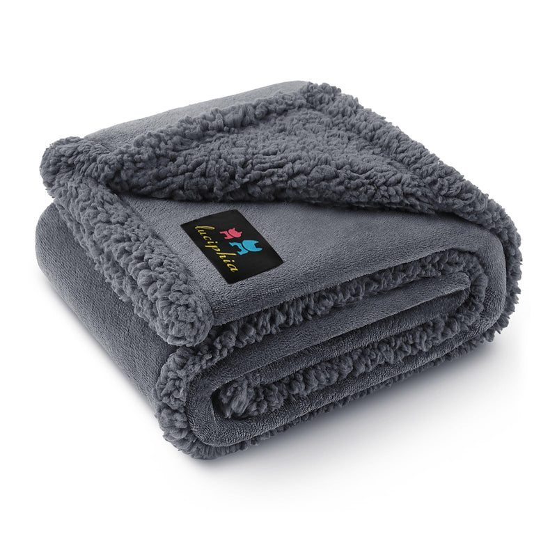 Waterproof Pet Blanket, Liquid Pee Proof Dog Blanket for Sofa Bed Couch, Reversible Sherpa Fleece Furniture Protector Cover for Small Medium Large Dogs Cats, Dark Gray Small（40