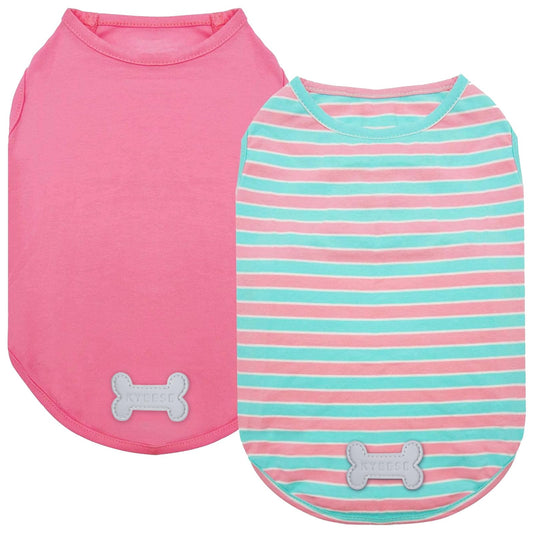 KYEESE 2Pack Dog Shirt, Soft Striped Dogs T Shirts, Lightweight Doggie Tank Top Cat Clothes, Sleeveless Dog Shirt for Small Dogs, Stretchy Pet Vest, Pink, Medium