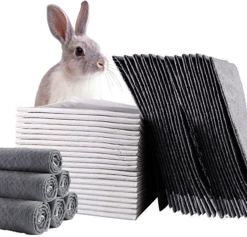 PINVNBY Rabbit Pee Pads,100 Pieces Disposable Cage Liners Black Carbon Super Absorbent Odor-Control,Bunny Potty Training