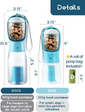 Portable Water Bottle for Small Dogs, 3 in 1 Pet Travel Bowl Dispenser with Food Treat Container & Poop Bag Holder, Summ