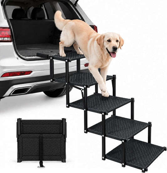 Collapsible Dog Steps for Car Truck SUV, 5-Steps Folding Dog Stairs